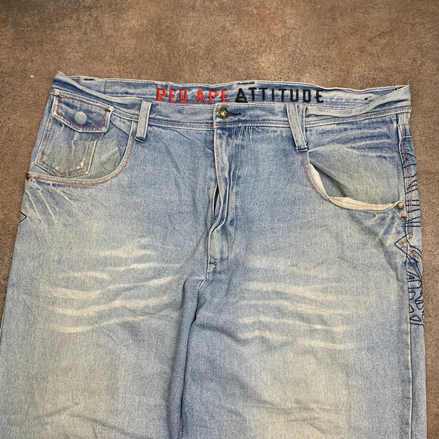 Red Ape 00s baggy embroidered jeans