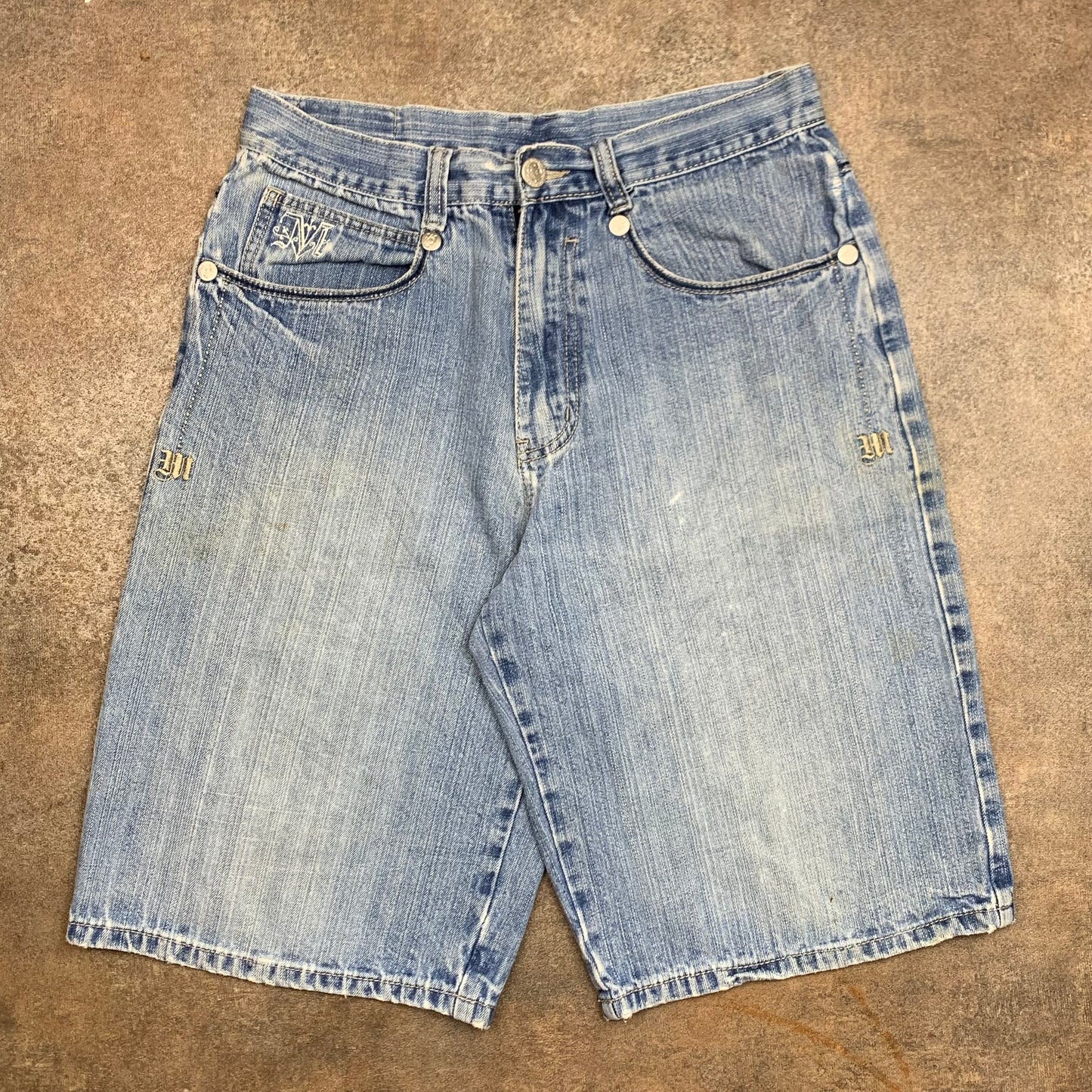 Mecca 00s light blue baggy graphic jorts