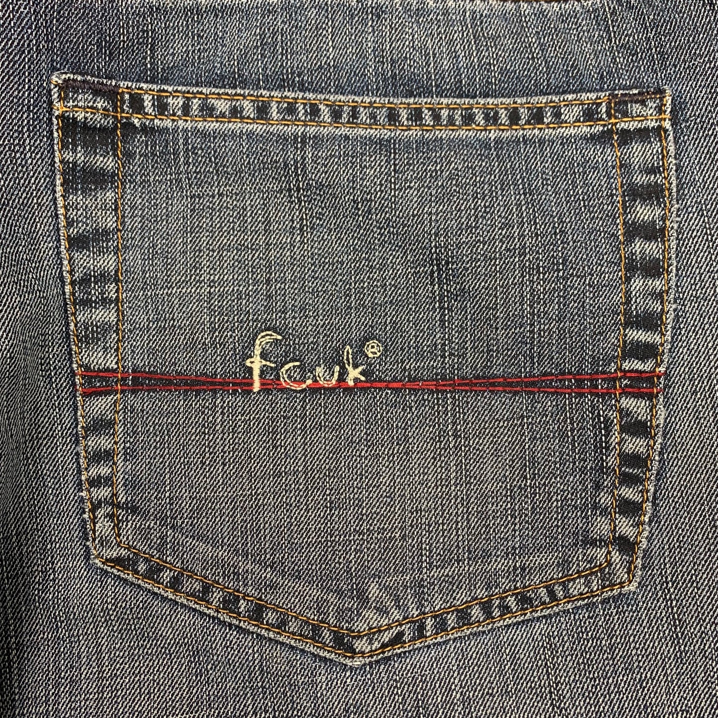 FCUK 00s blue baggy flared embroidered jeans