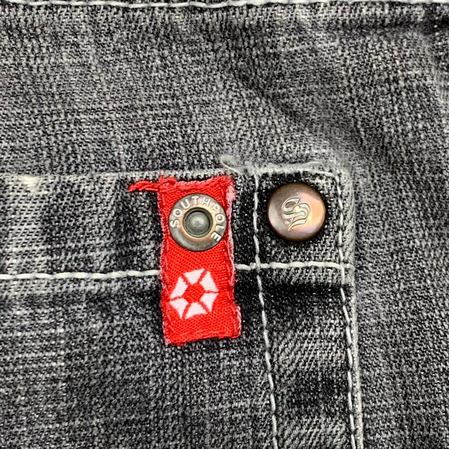 Southpole 00s grey baggy red tab jorts