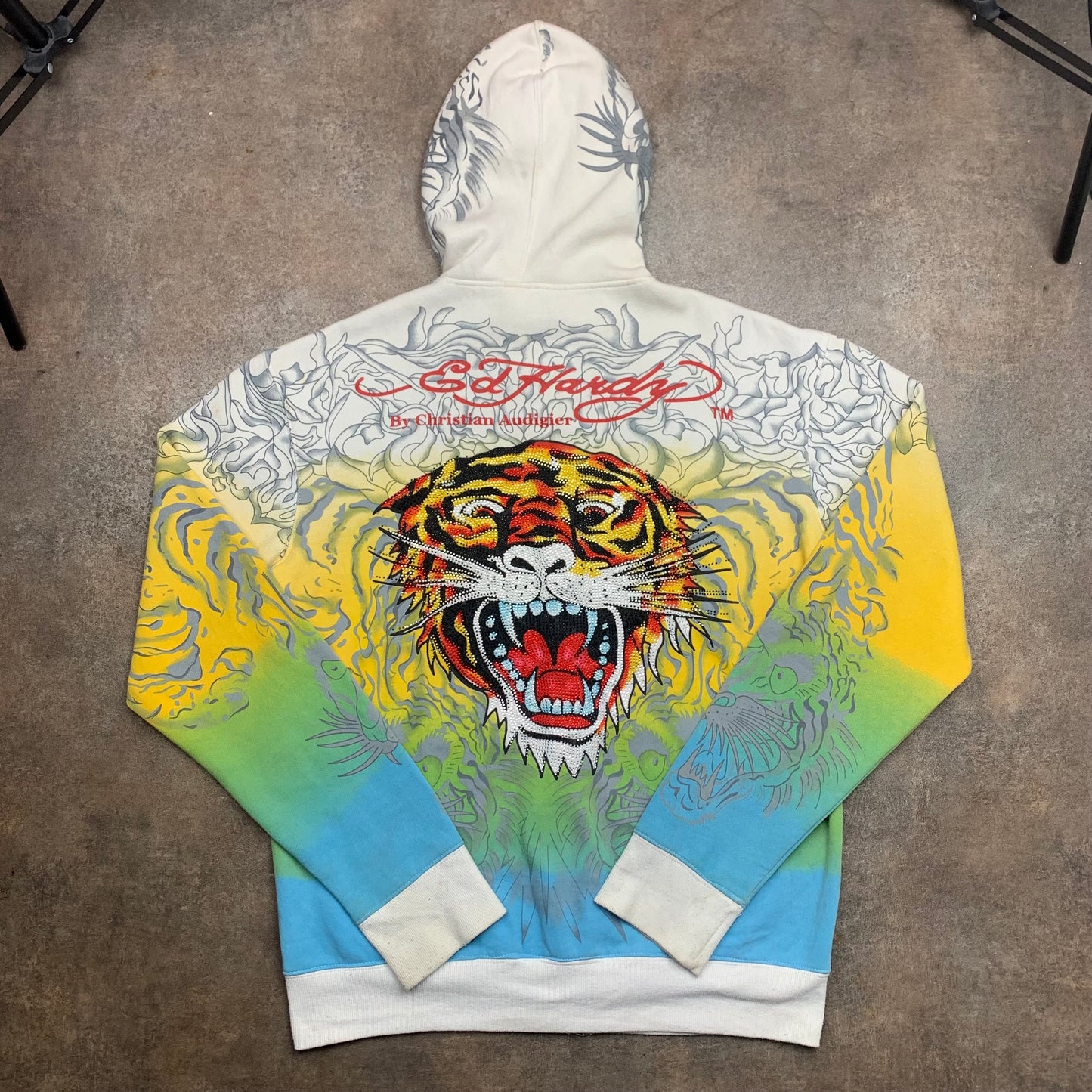 Ed Hardy 00s Christian Audigier studded graphic hoodie