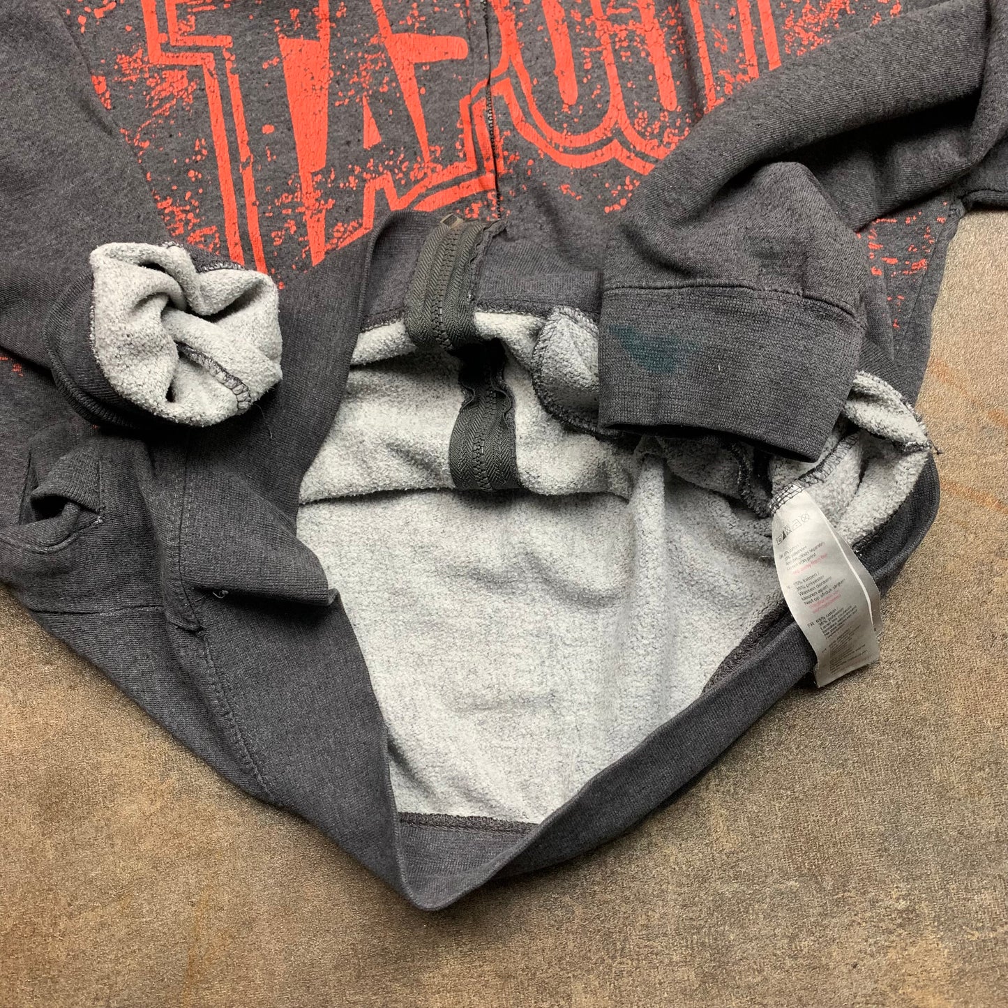 Tapout 00s grey orange grunge graphic zip hoodie
