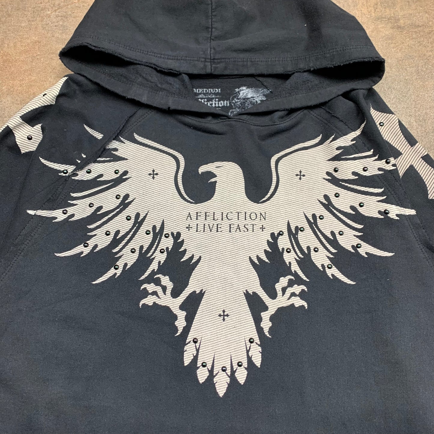 Affliction 00s studded graphic grunge hoodie
