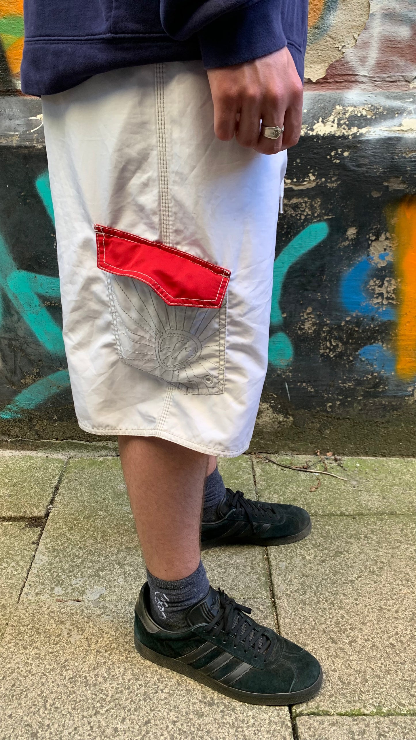 Billabong 00s Andy Iron white red graphic boardshorts