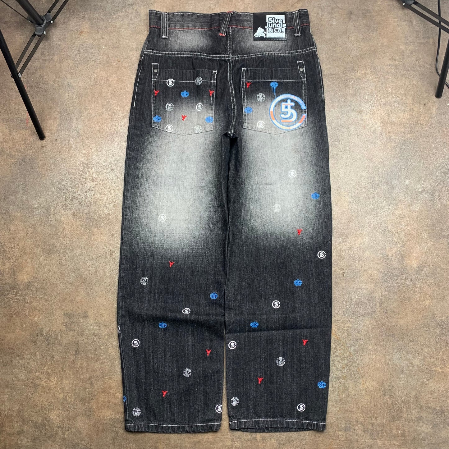 5ive Jungle and Co. baggy embroidered graphic jeans