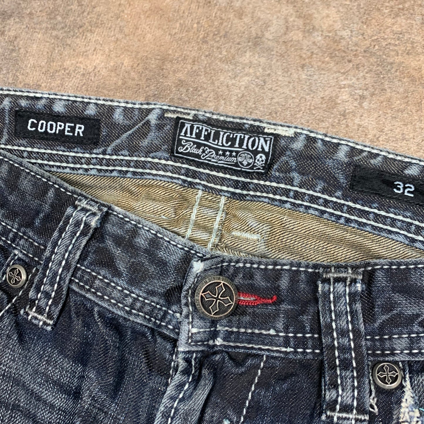 Affliction 00s navy grey grunge baggy jeans