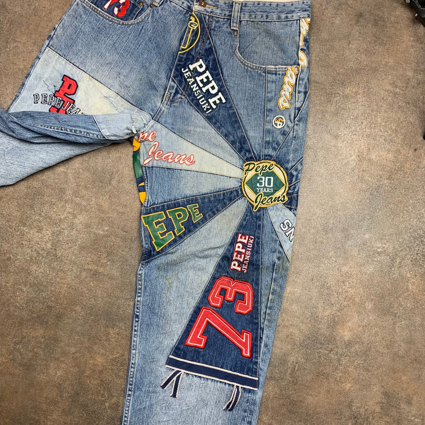 Pepe Jeans 00s graphic cut and sew baggy jeans