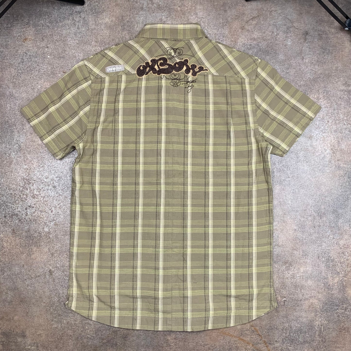 Oxbow 00s plaid khaki graphic shirt