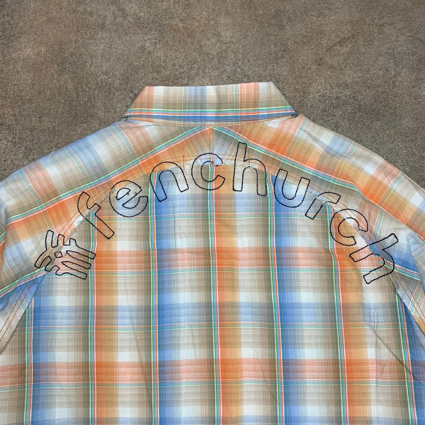 Fenchurch 00s graphic blue orange plaid shirt