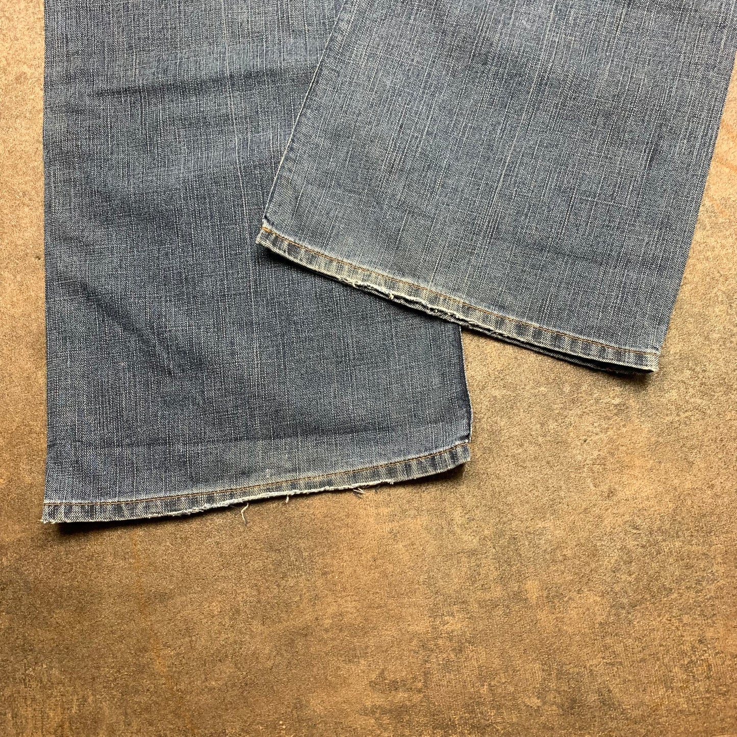 FCUK 00s blue baggy flared embroidered jeans