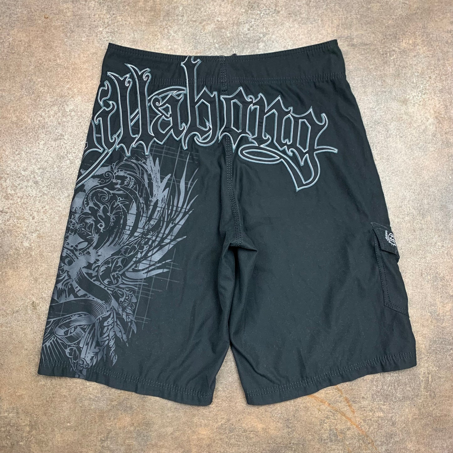 Billabong 00s black grey graphic boardshorts