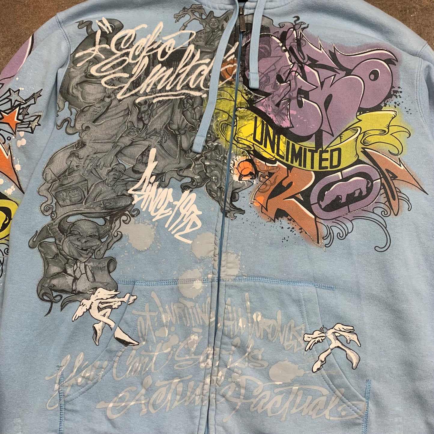 Ecko Unltd 00s light blue graphic graffiti hoodie