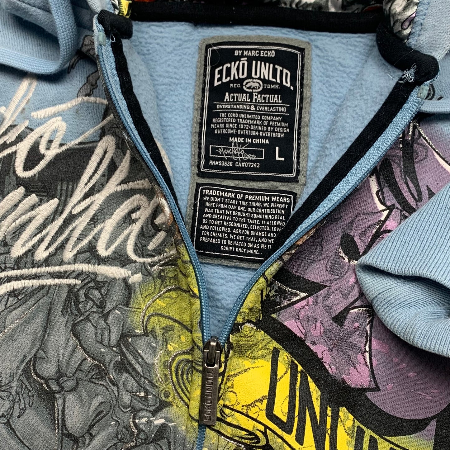 Ecko Unltd 00s light blue graphic graffiti hoodie