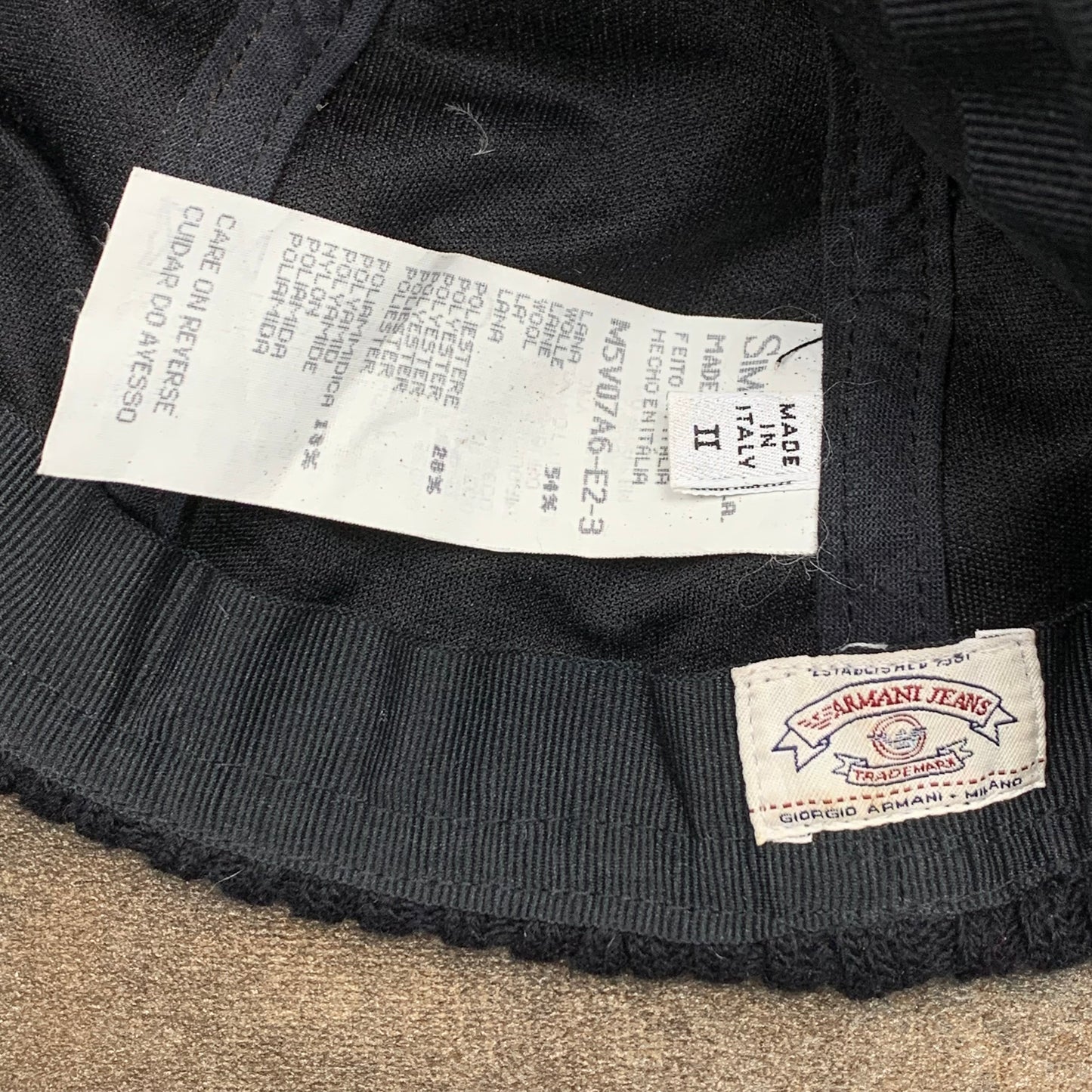 Armani Jeans 00s black grey fisherman beanie