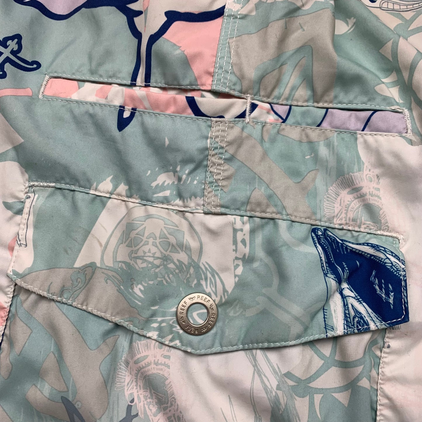 Reef light blue graphic baggy cargo shorts