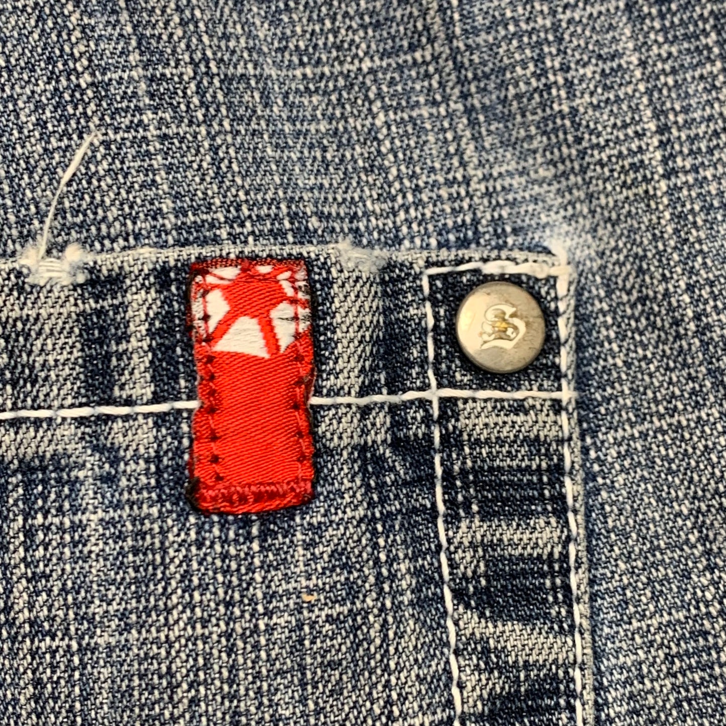 Southpole 00s blue-grey baggy red tab jorts