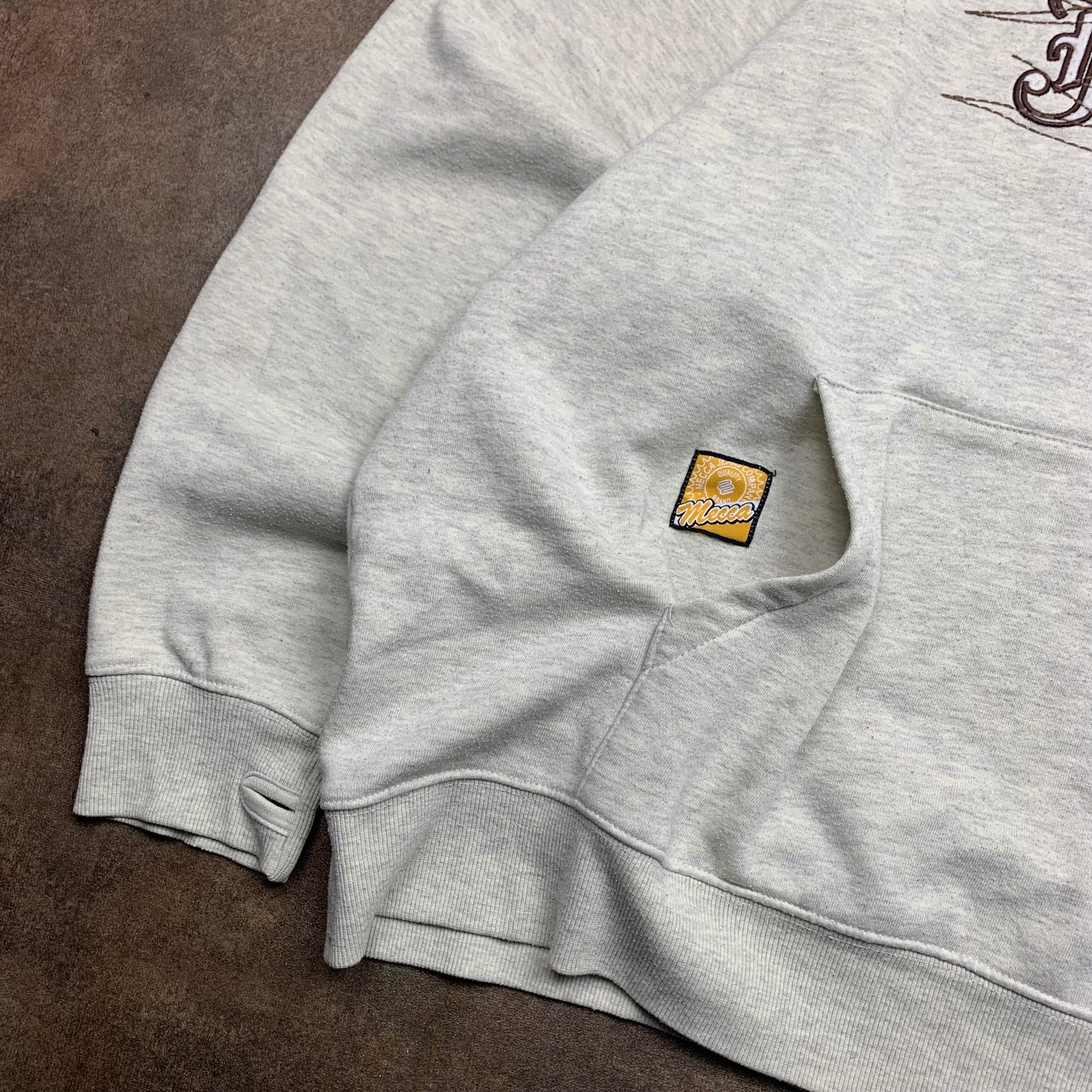 Mecca 00s graphic baggy light grey hoodie