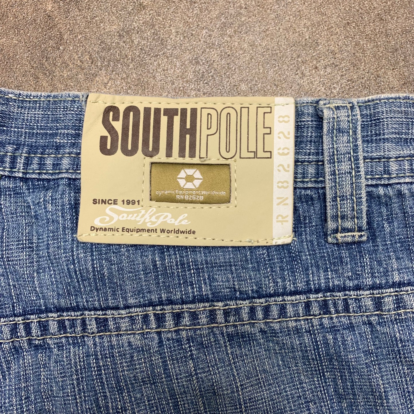 Southpole 00s blue baggy beige tab jorts