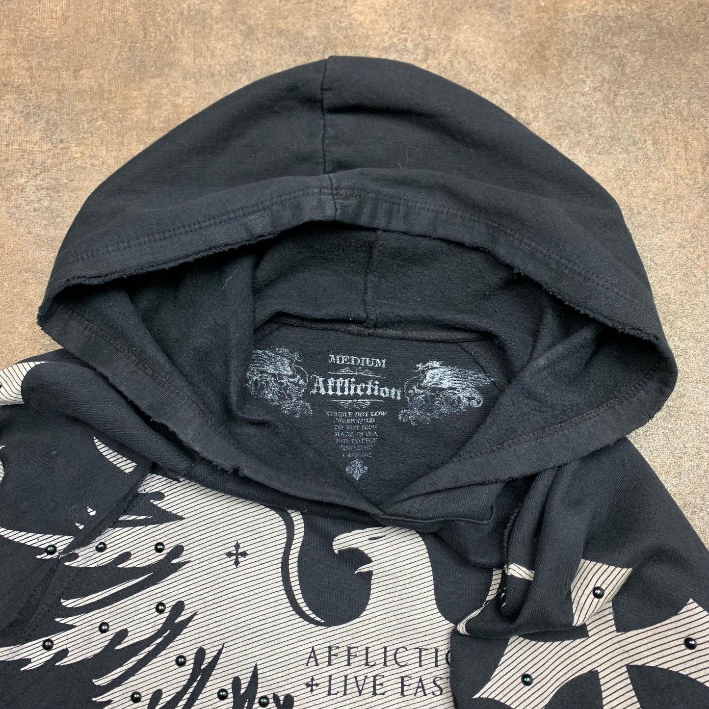 Affliction 00s studded graphic grunge hoodie