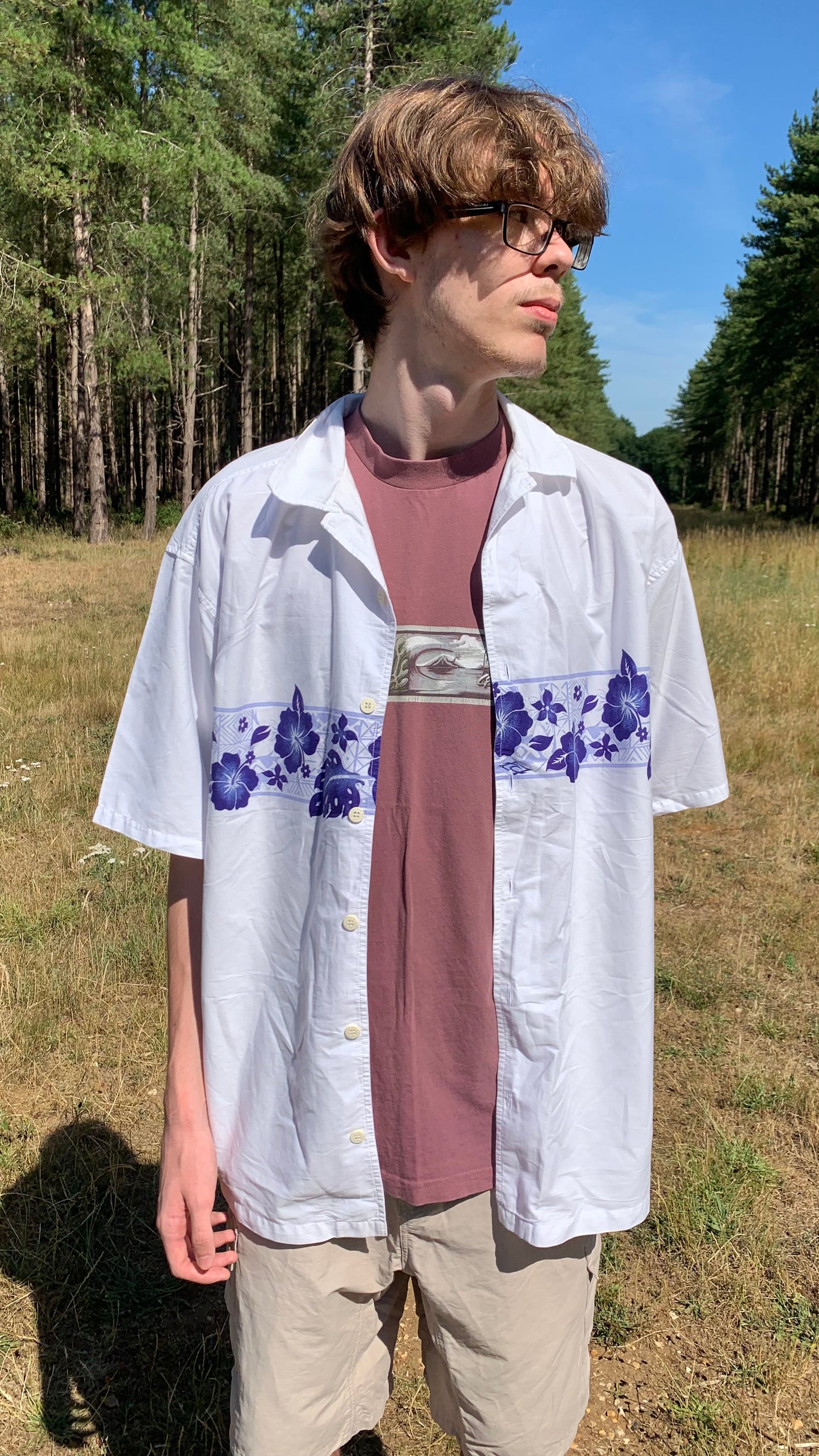 Rip Curl 00s white navy graphic floral shirt