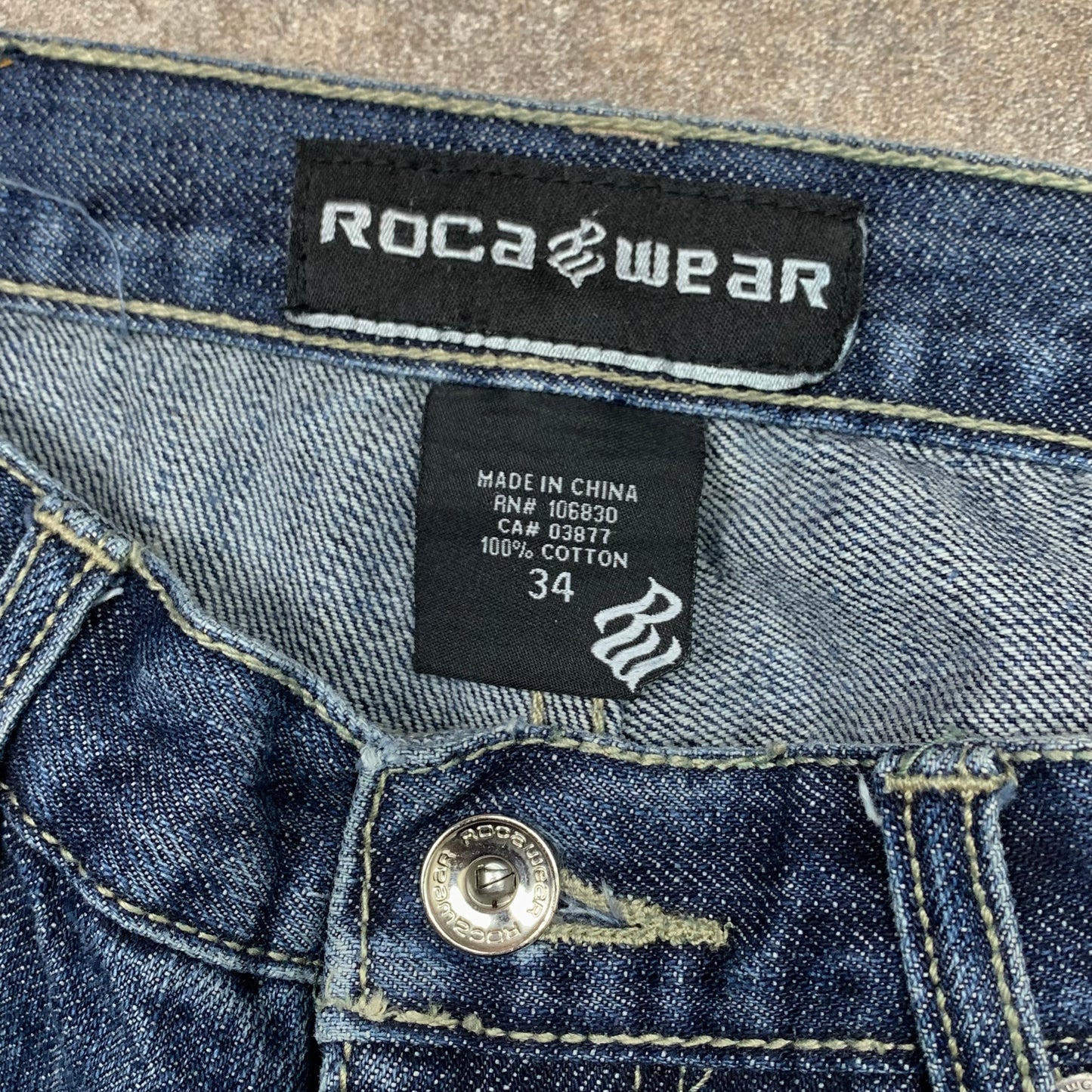 Rocawear 90s blue graphic baggy jeans