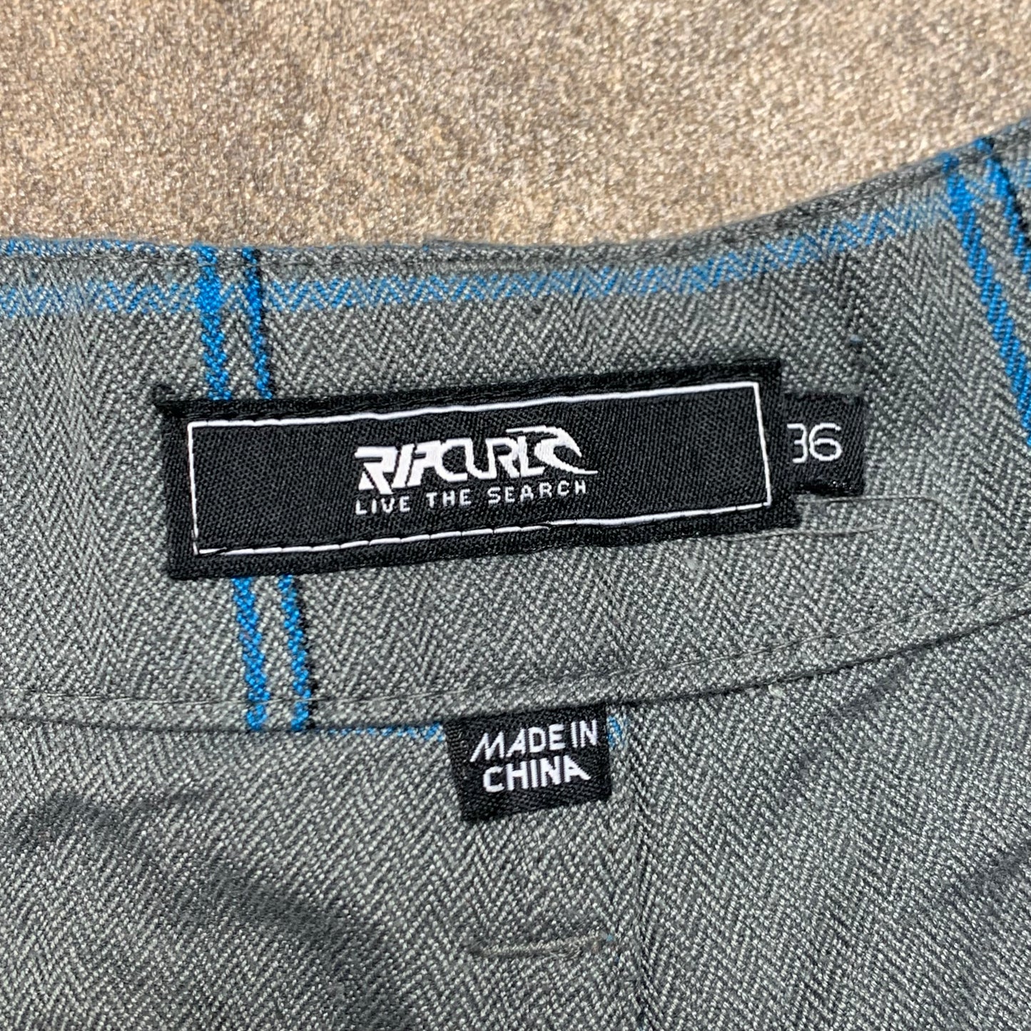 Rip Curl plaid baggy grey blue shorts