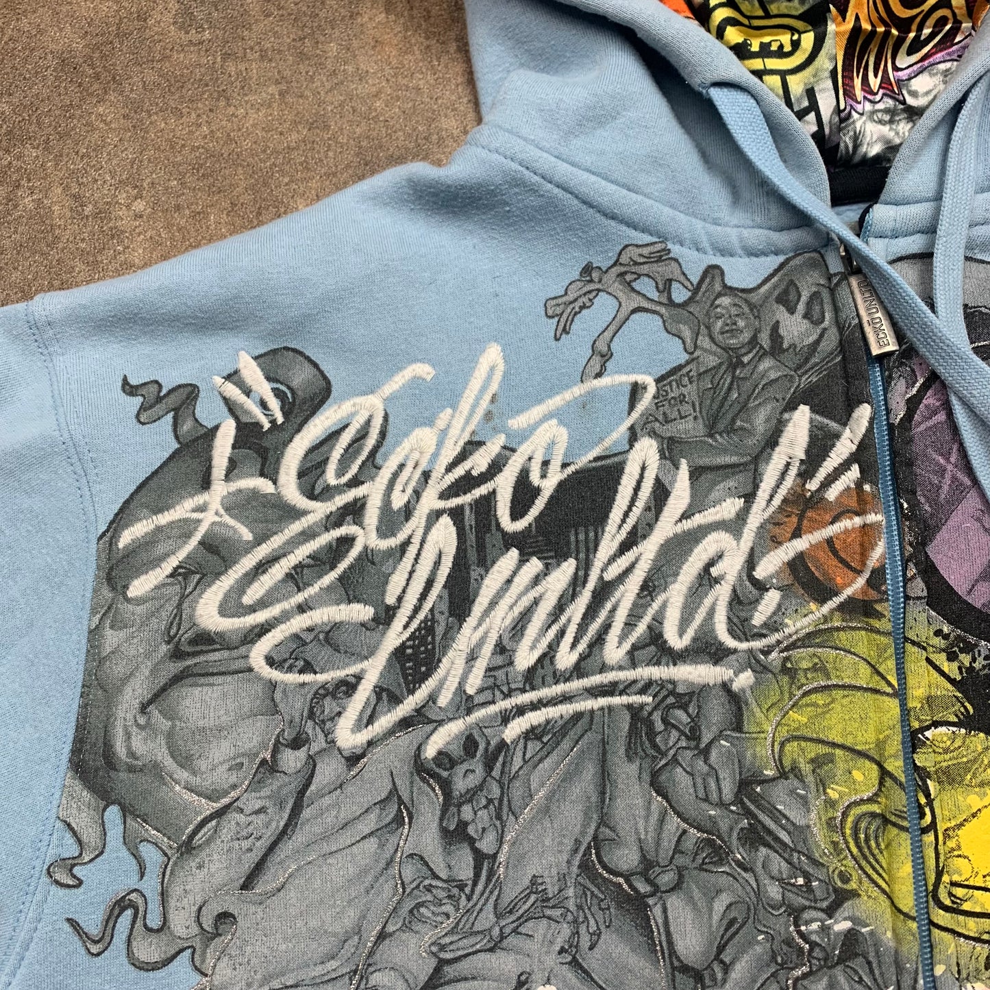 Ecko Unltd 00s light blue graphic graffiti hoodie