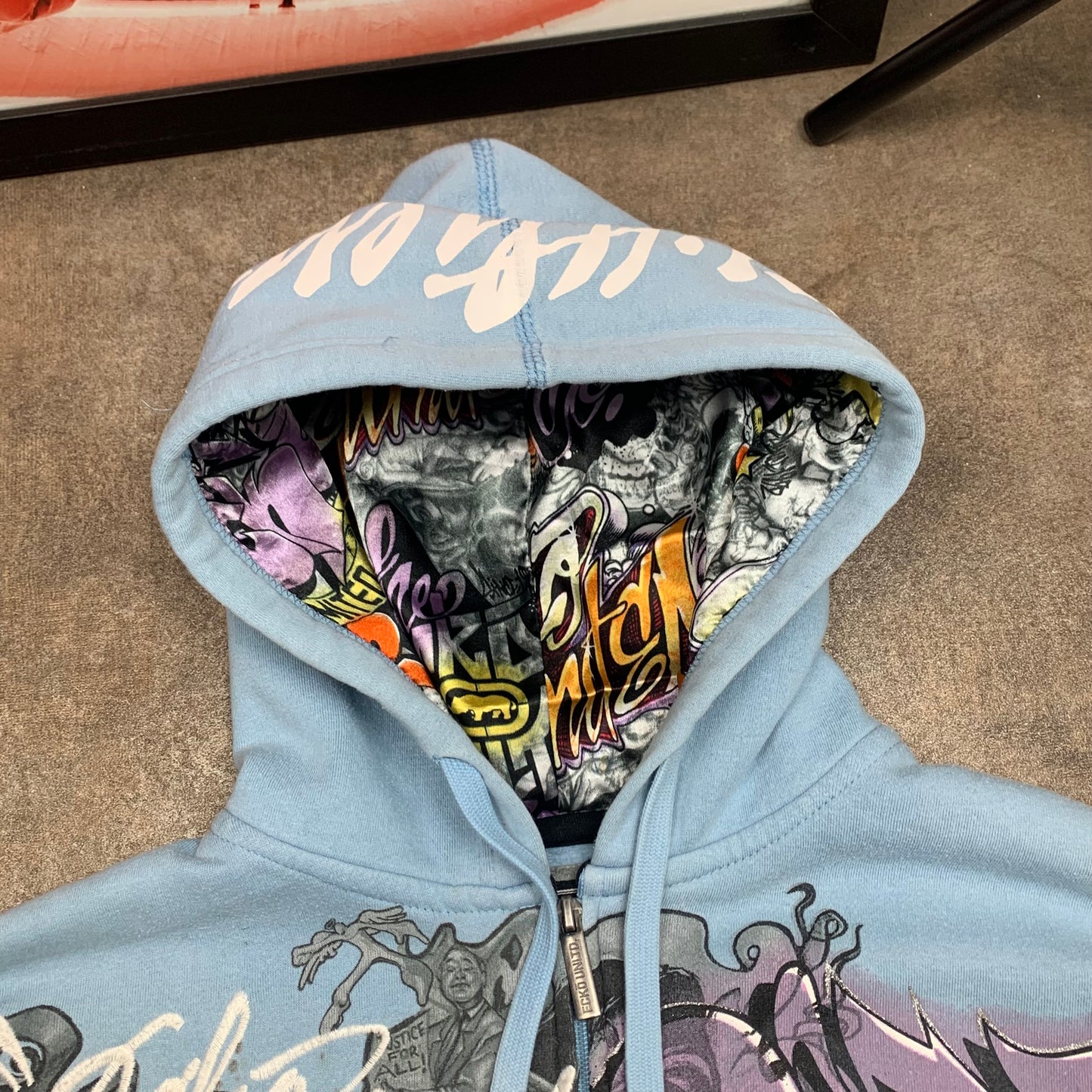 Ecko Unltd 00s light blue graphic graffiti hoodie