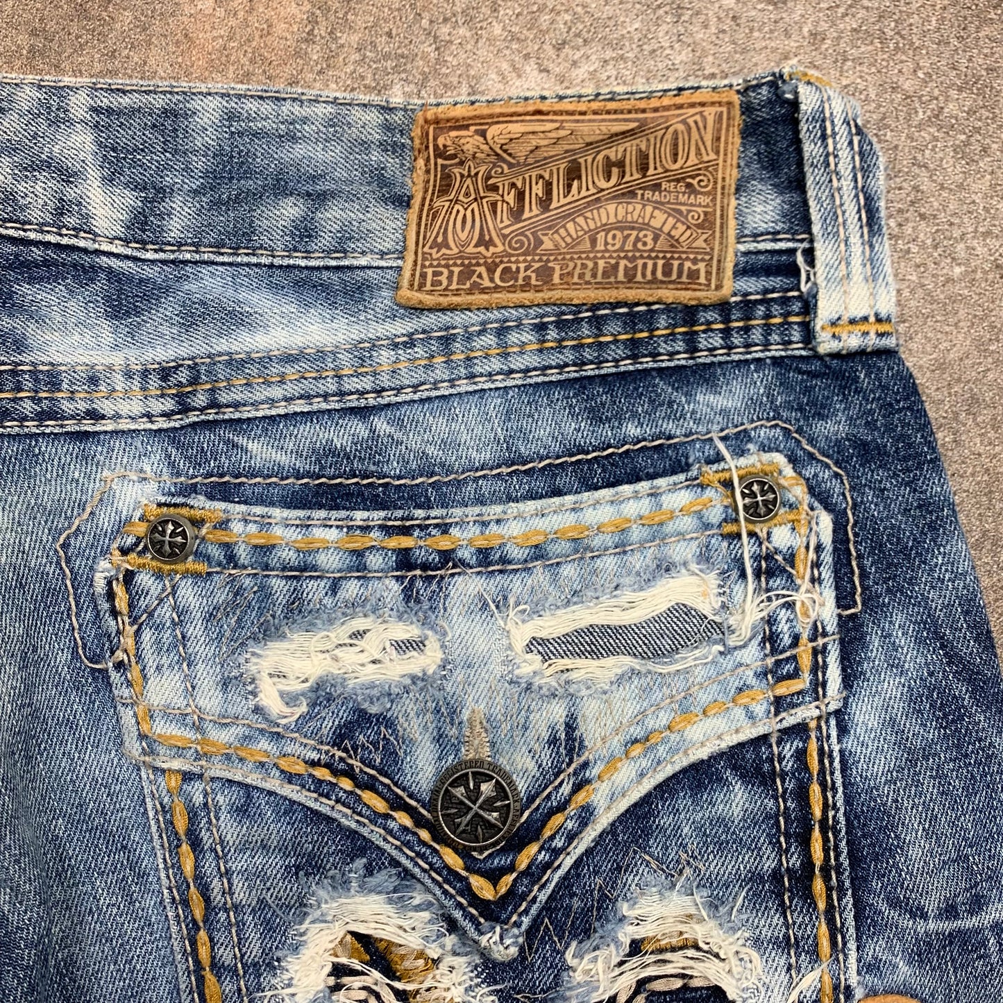 Affliction 00s light blue baggy distressed jeans