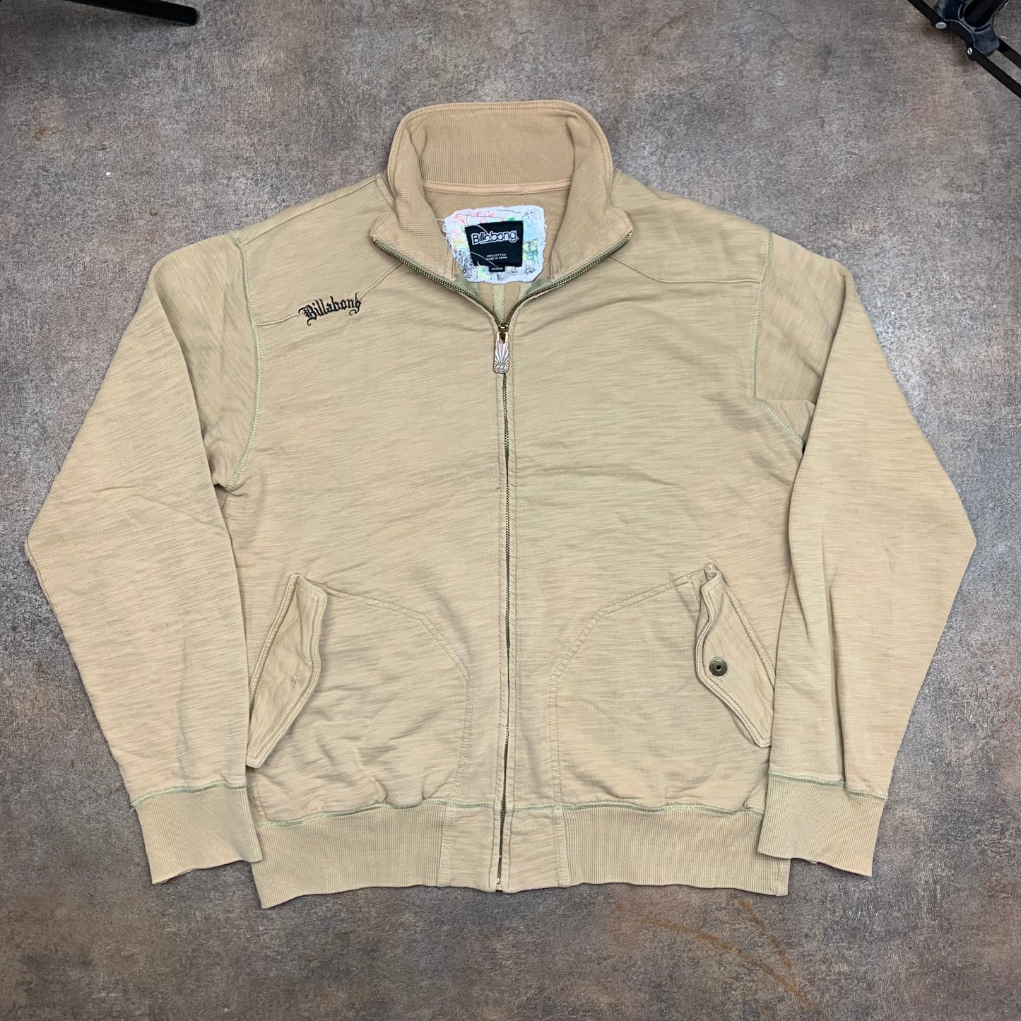 Billabong 00s graphic cream beige zip jumper
