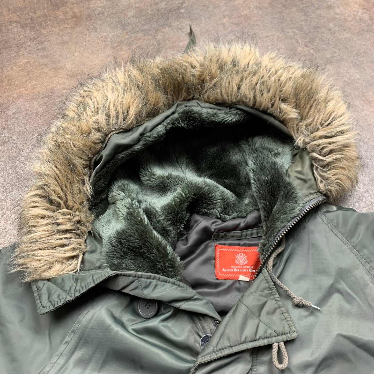 Avirex 90s khaki faded fur hood utilised parka