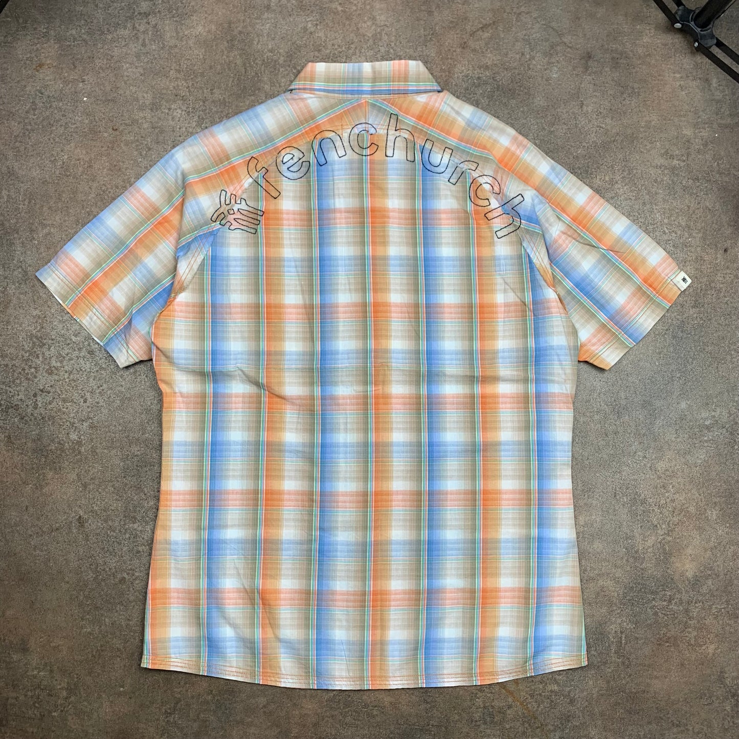 Fenchurch 00s graphic blue orange plaid shirt