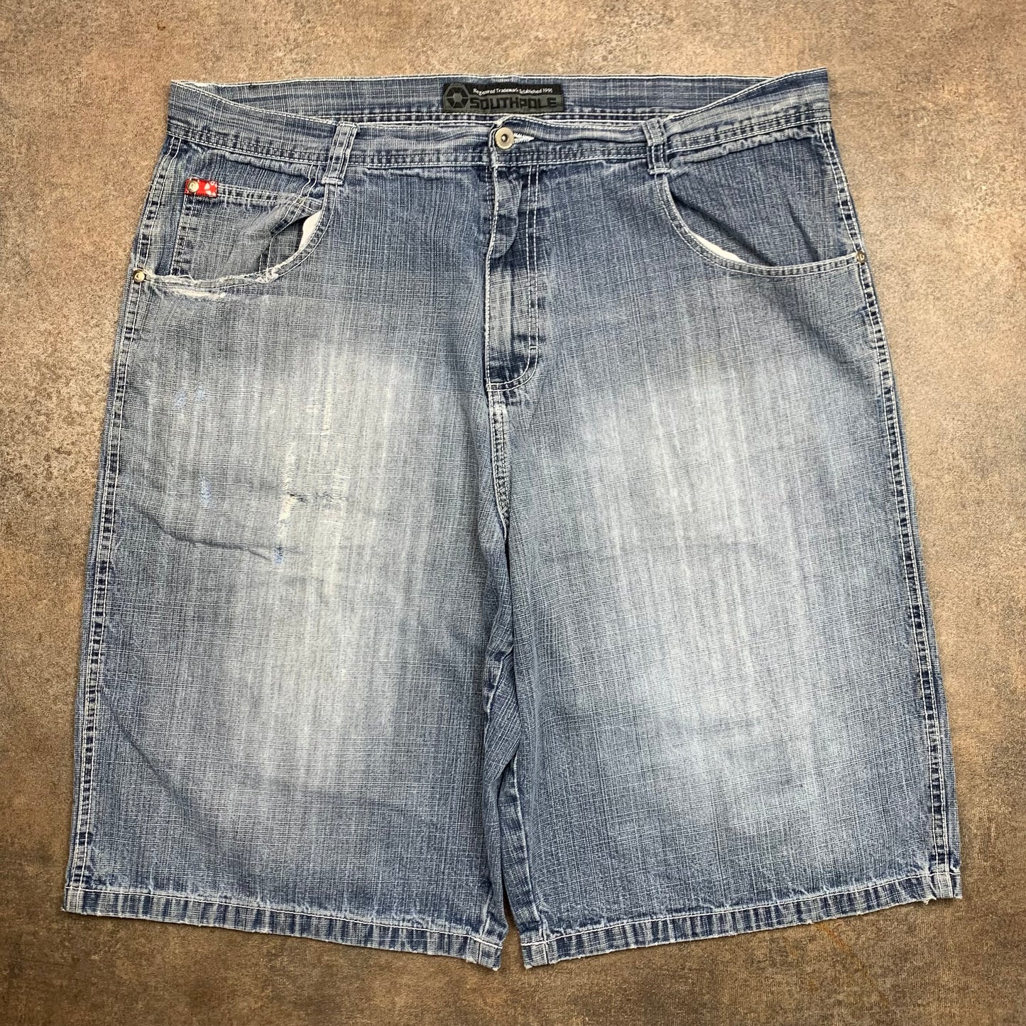 Southpole 00s blue-grey baggy red tab jorts