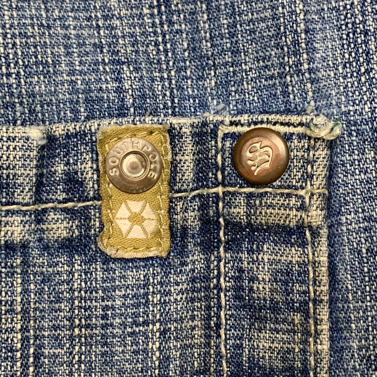 Southpole 00s blue baggy beige tab jorts