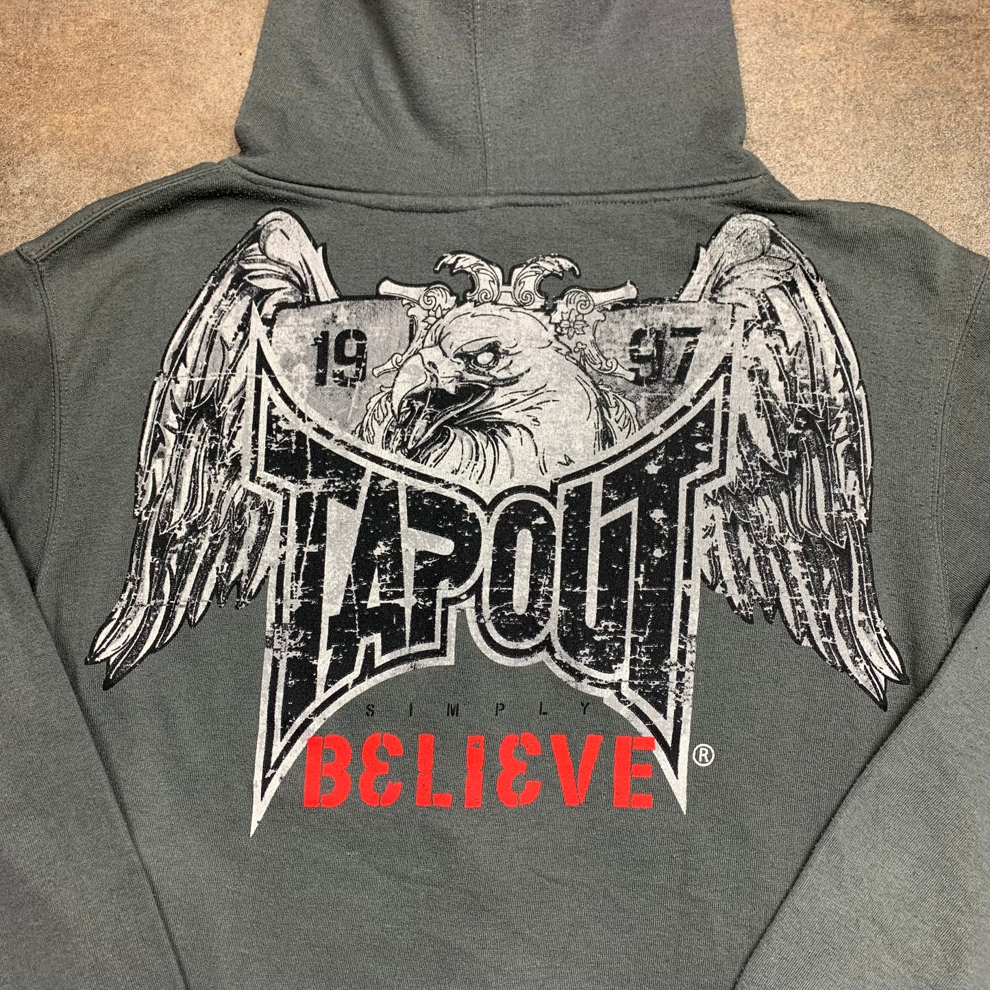Tapout 00s grey graphic grunge zip hoodie