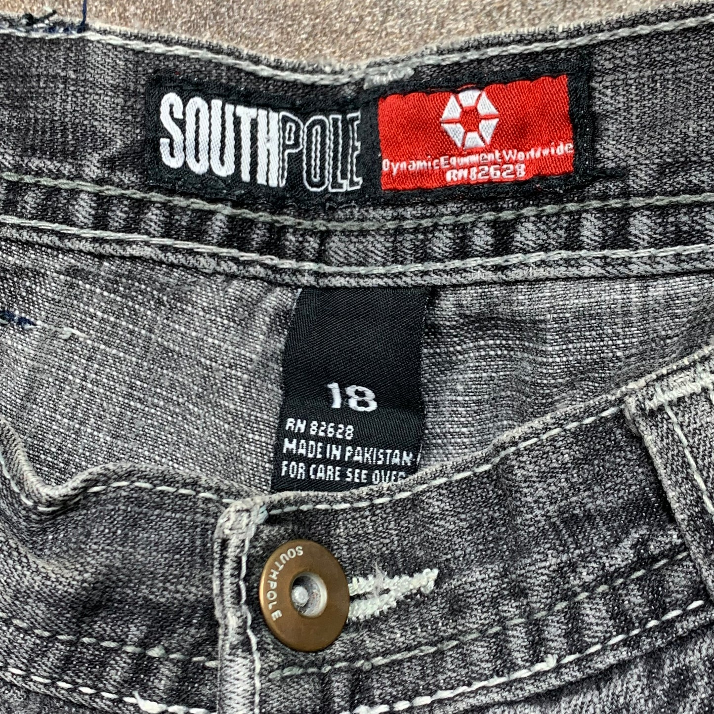 Southpole 00s grey baggy red tab jorts