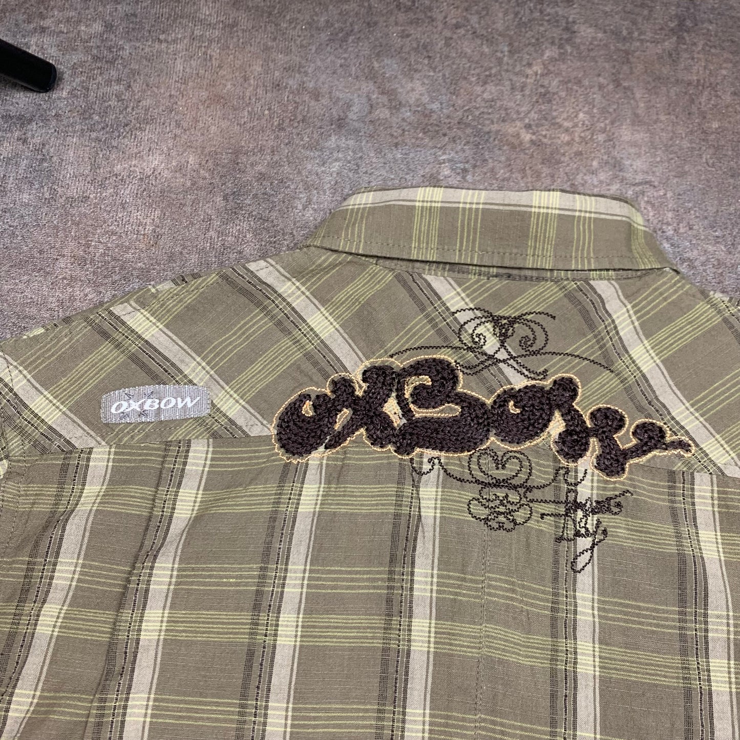 Oxbow 00s plaid khaki graphic shirt