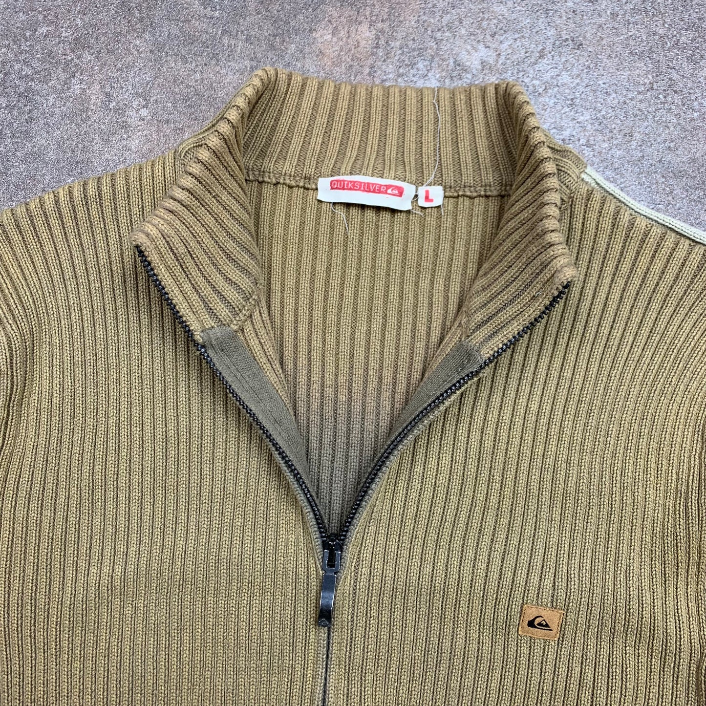 Quiksilver 90s knit beige faded zip cardigan