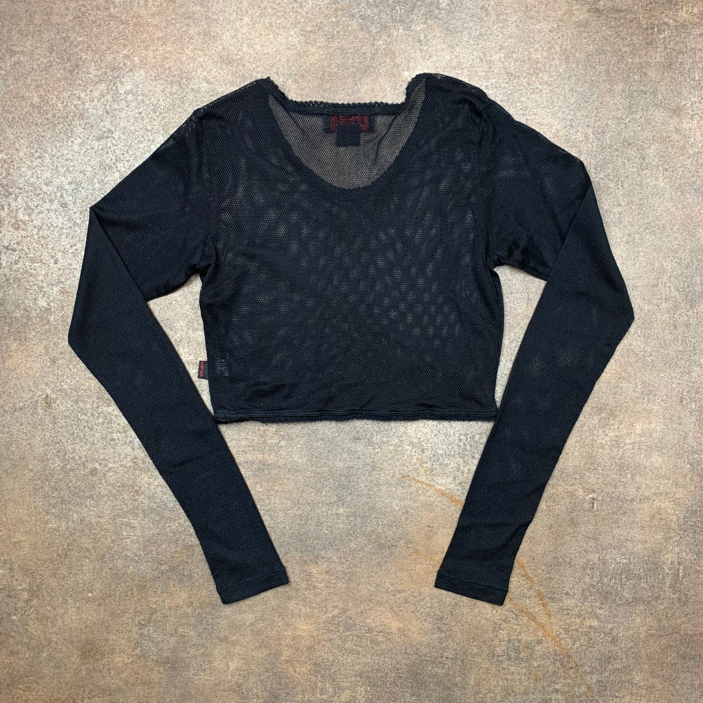 Tripp NYC 00s fishnet long sleeve crop top