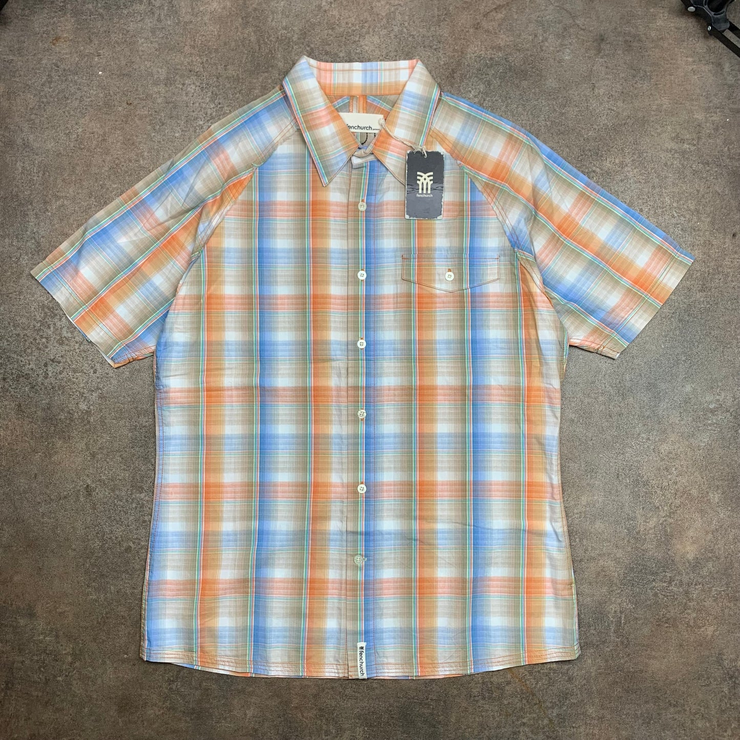 Fenchurch 00s graphic blue orange plaid shirt