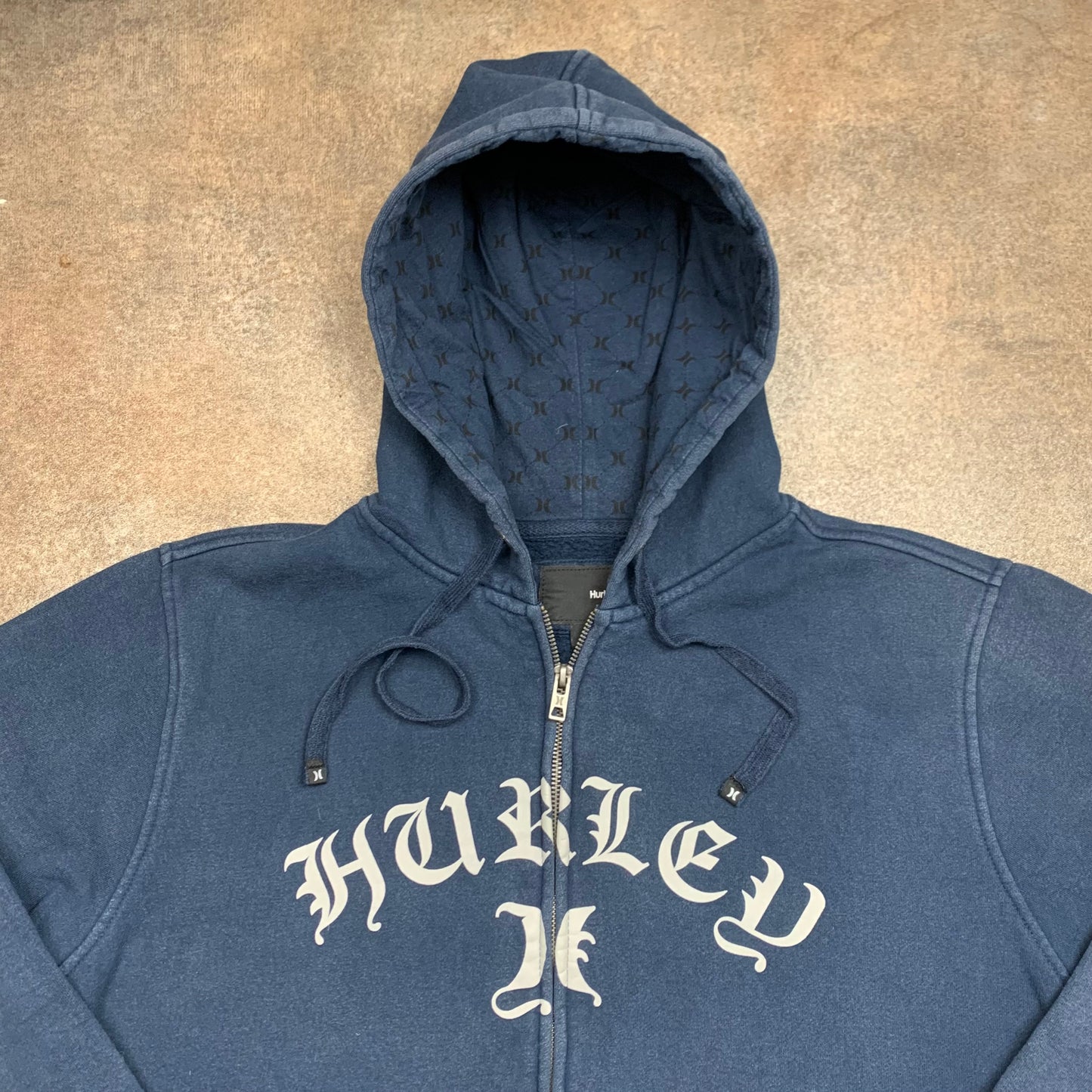Hurley 00s navy graphic boxy zip hoodie