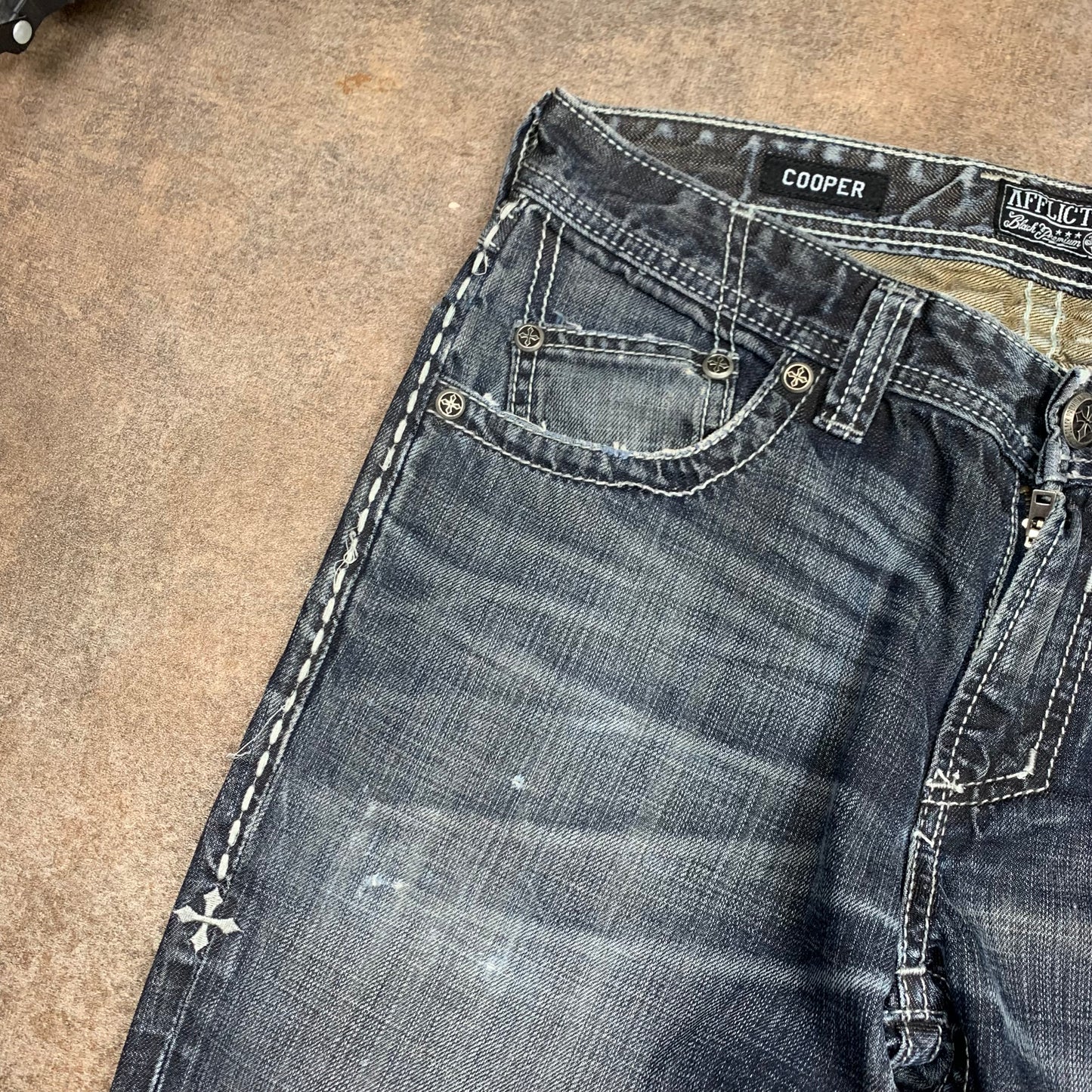 Affliction 00s navy grey grunge baggy jeans