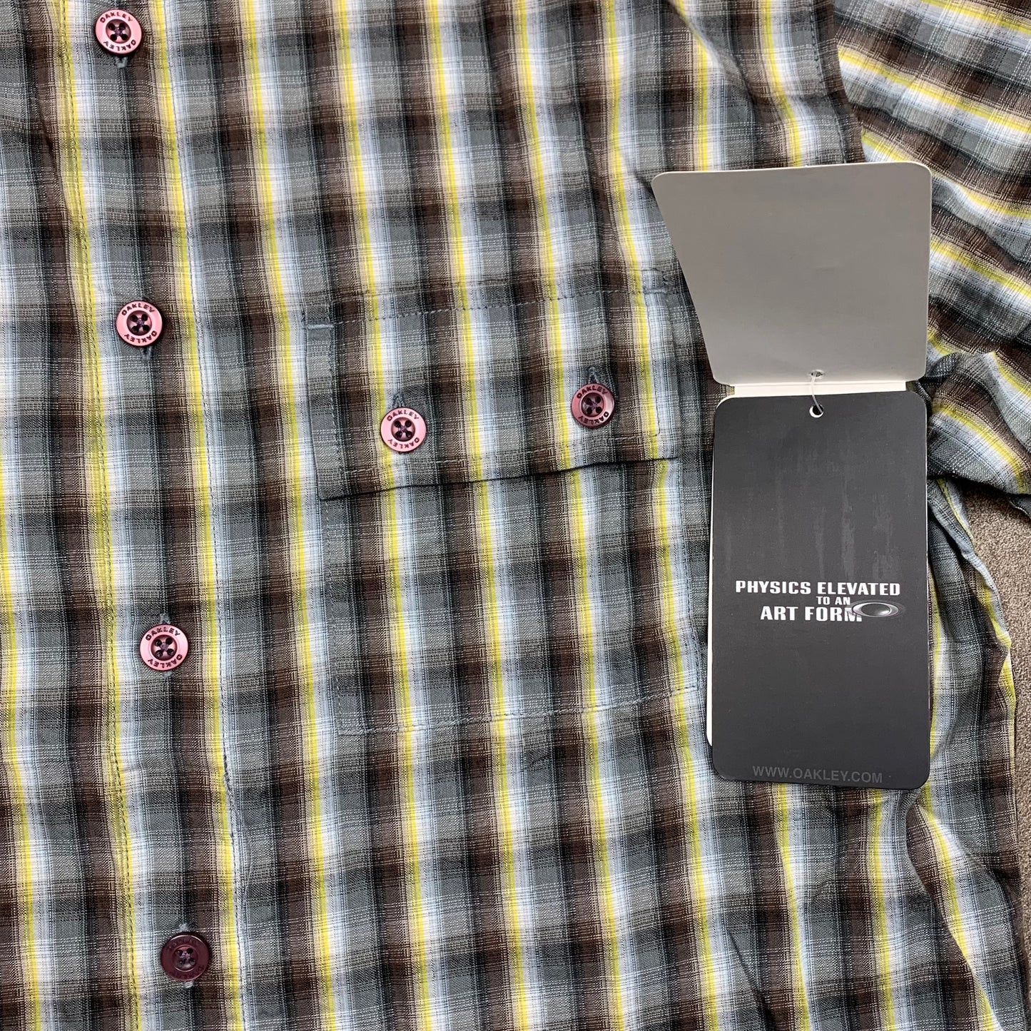 Oakley 00s plaid pocket button white brown shirt