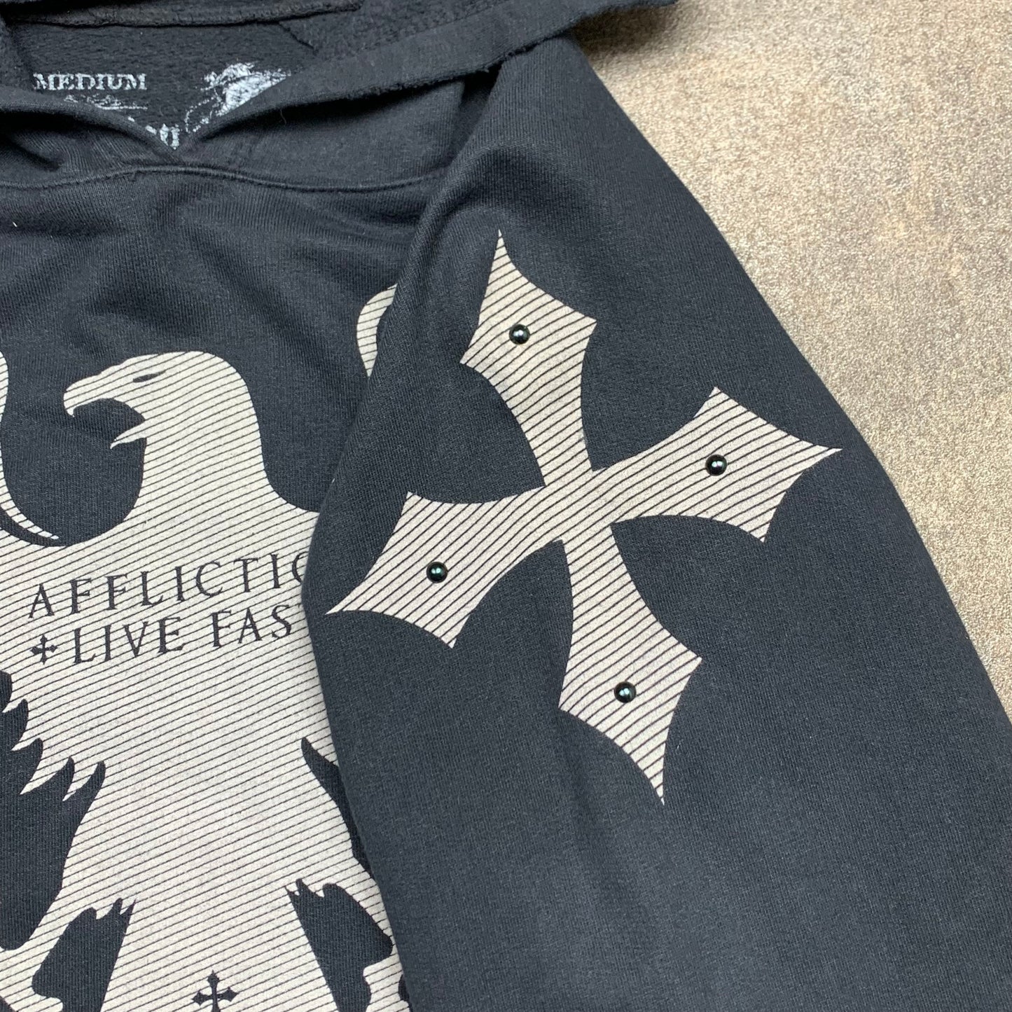 Affliction 00s studded graphic grunge hoodie