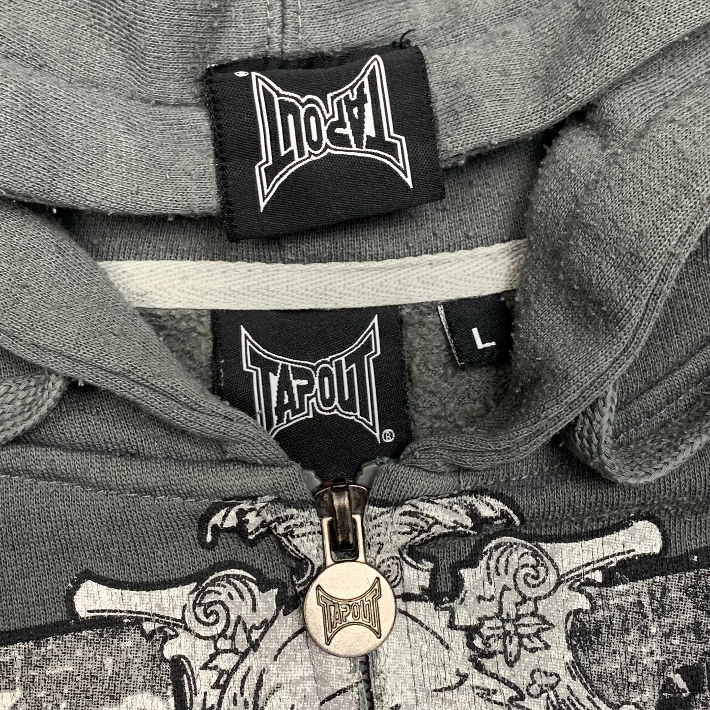 Tapout 00s grey graphic grunge zip hoodie