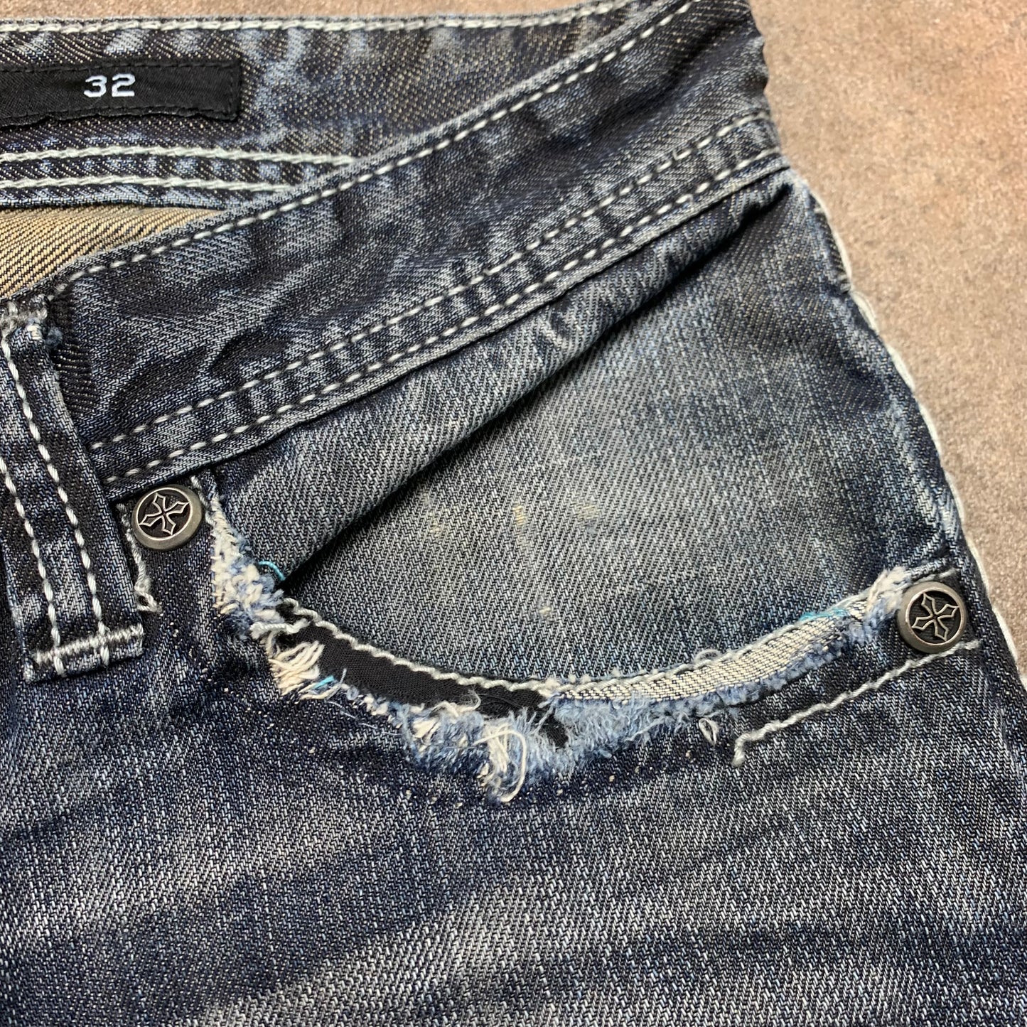 Affliction 00s navy grey grunge baggy jeans
