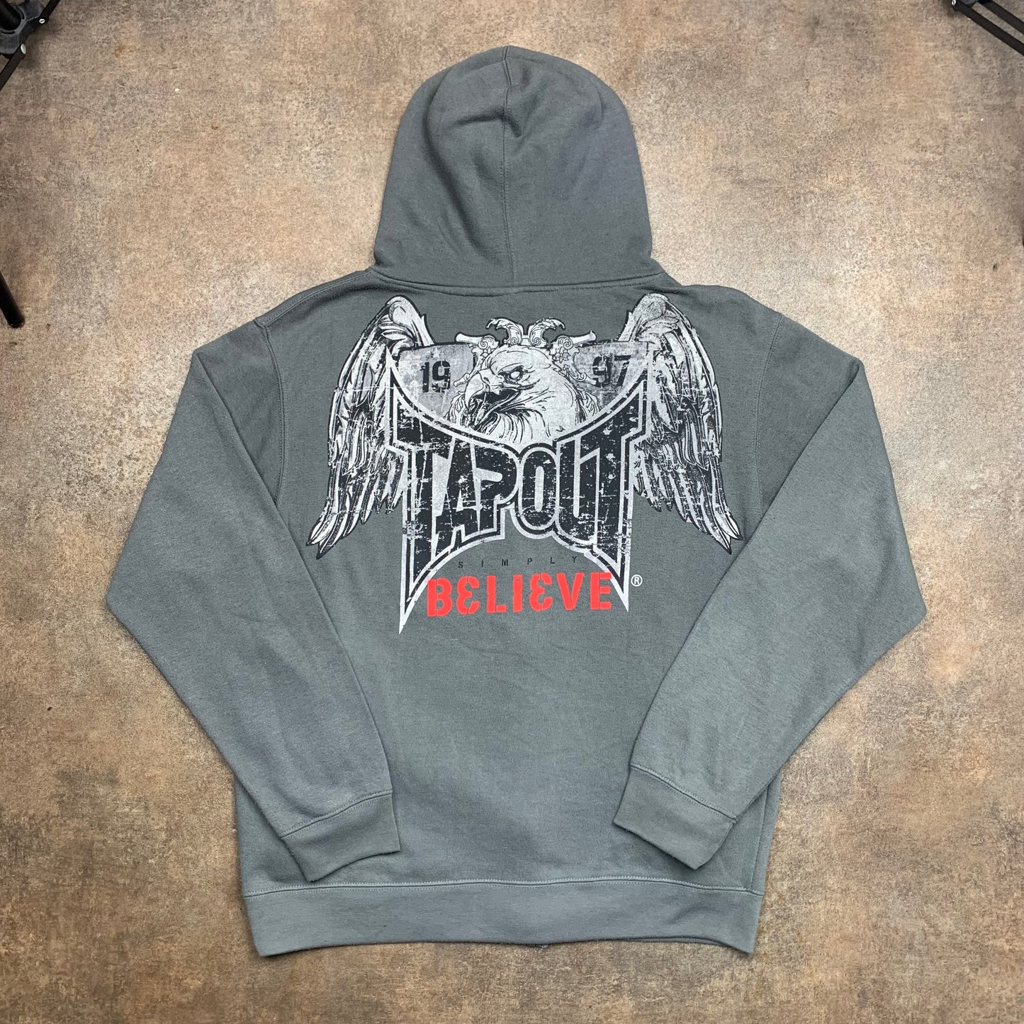 Tapout 00s grey graphic grunge zip hoodie