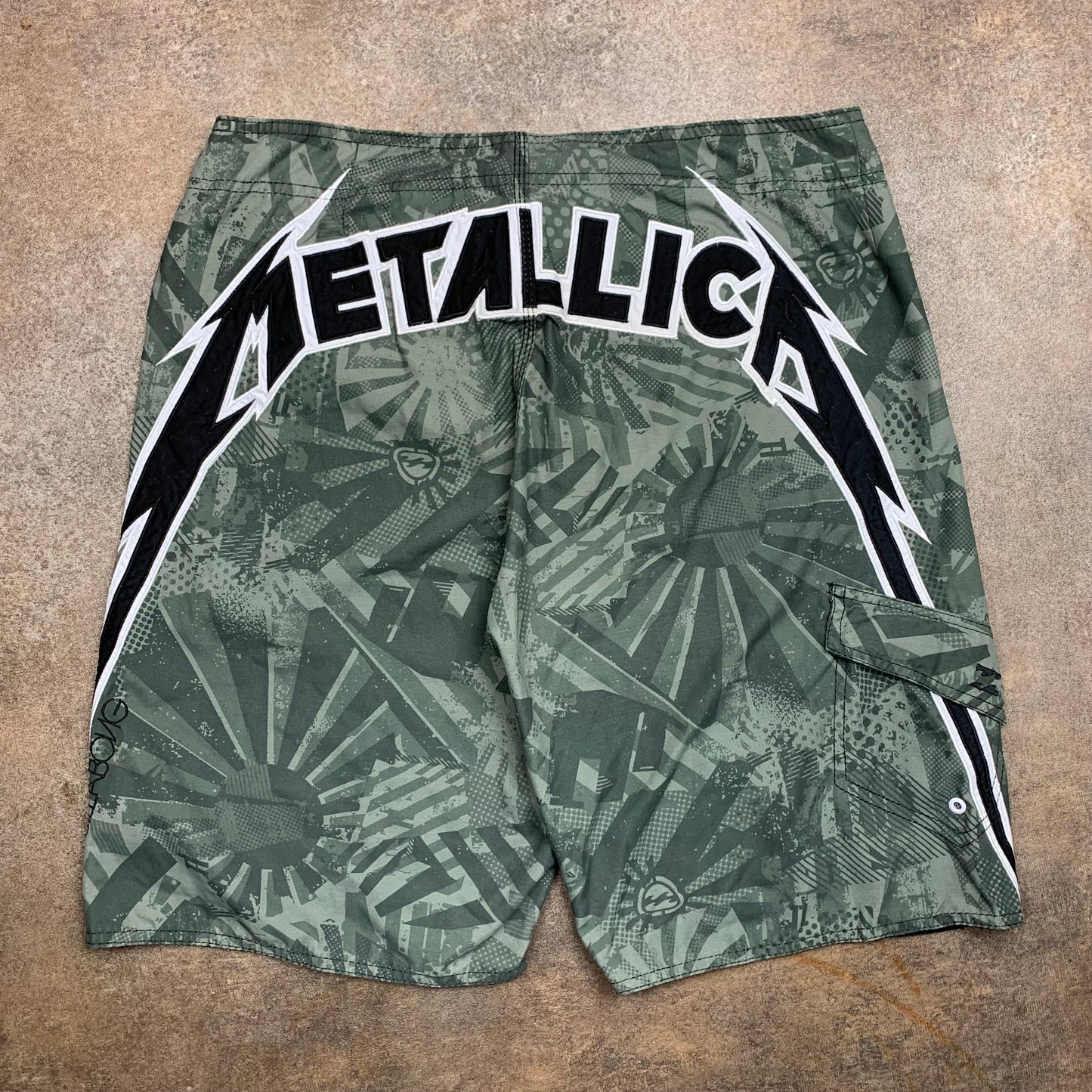 Billabong Metallica 00s graphic khaki boardshorts