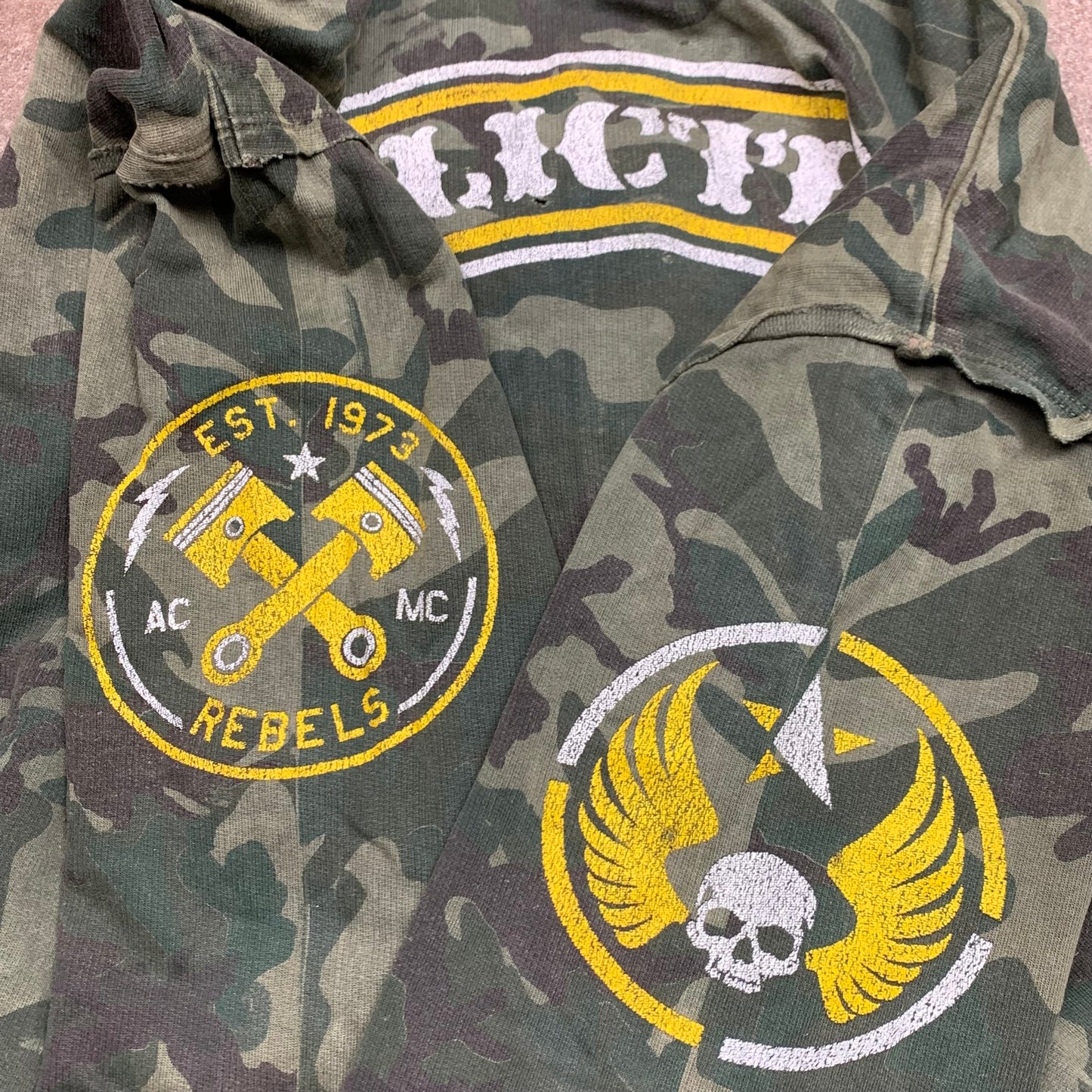 Affliction camo graphic khaki zip hoodie