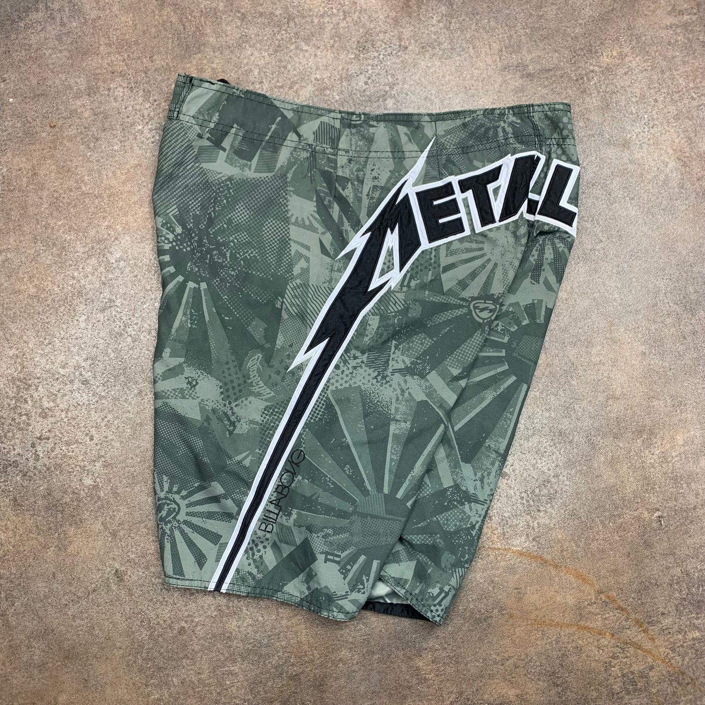Billabong Metallica 00s graphic khaki boardshorts